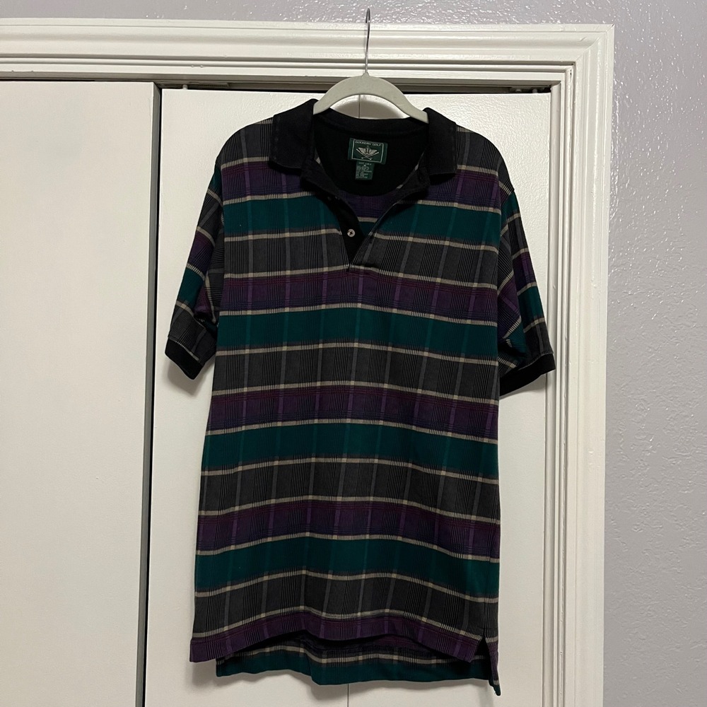 Dockers Golf Men's Plaid Polo Shirt Short Sleeve Collared Casual Top